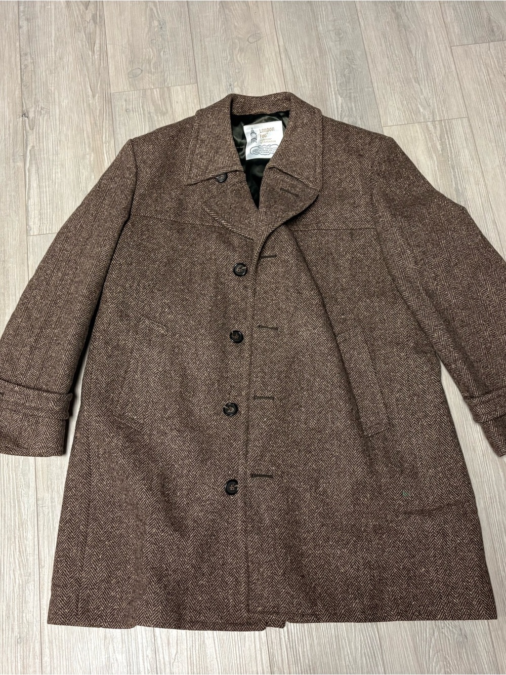 Vintage London Fog Herringbone Wool Blend Overcoat | Men’s 44 Regular | Brown